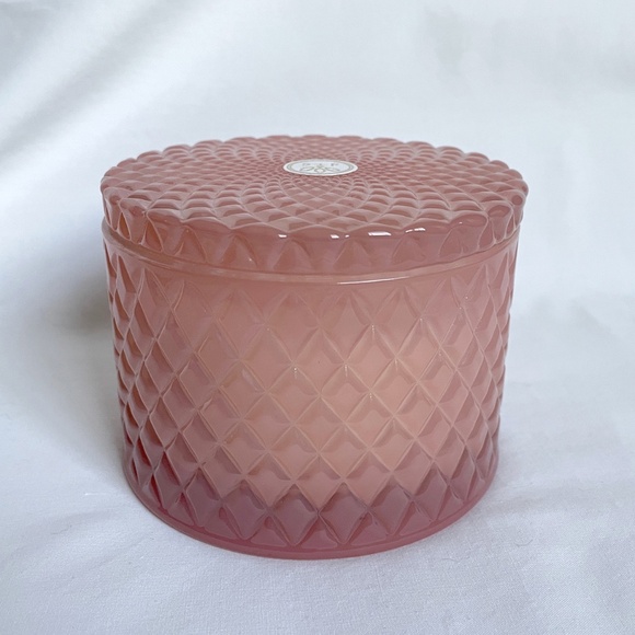 Sand + Fog 10oz TIDES OF THE MOON 2 Wick Molded Glass Candle Jar with Lid Pink - Picture 1 of 8